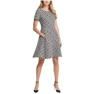 DKNY Women's Wavey Plaid Fit & Flare Short Sleeve Dress SZ 10
